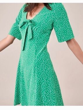 Sugar + Lips Green Polka Dot Tie-Front A-Line Dress